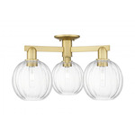 Preston Globe 3 Light Semi Flush Ceiling Light - Satin Gold / Clear