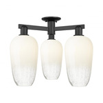 Brookhaven Flute Triple Semi Flush Ceiling Light - Matte Black / Brookhaven Opal