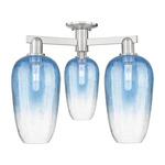 Brookhaven Flute Triple Semi Flush Ceiling Light - Brushed Satin Nickel / Brookhaven Sapphire