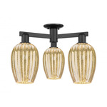 Preston Flute 3 Light Semi Flush Ceiling Light - Matte Black / Mercury