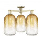Brookhaven Cloche Triple Semi Flush Ceiling Light - Antique Brass / Brookhaven Amber