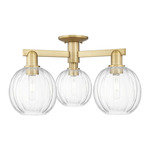 Preston Globe 3 Light Semi Flush Ceiling Light - Brushed Brass / Clear