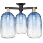 Brookhaven Cloche Triple Semi Flush Ceiling Light - Black / Antique Brass / Brookhaven Sapphire