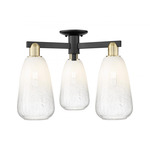 Brookhaven Almond Triple Semi Flush Ceiling Light - Black / Antique Brass / Brookhaven Opal