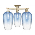 Brookhaven Flute Triple Semi Flush Ceiling Light - Champagne Bronze / Brookhaven Sapphire