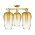 Brookhaven Flute Triple Semi Flush Ceiling Light - Brushed Brass / Brookhaven Amber