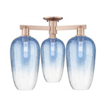 Brookhaven Flute Triple Semi Flush Ceiling Light - Antique Copper / Brookhaven Sapphire