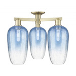 Brookhaven Flute Triple Semi Flush Ceiling Light - Antique Brass / Brookhaven Sapphire