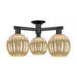 Preston Globe 3 Light Semi Flush Ceiling Light - Matte Black / Mercury