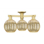 Preston Globe 3 Light Semi Flush Ceiling Light - Satin Gold / Mercury