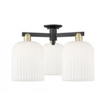 Bridal Veil 3 Light Semi Flush Ceiling Light - Black / Antique Brass / Gloss White