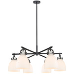 Newton Bell Arched Chandelier - Matte Black / White