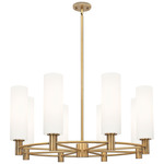 Crown Point 434 Cylinder Chandelier - Brushed Brass / White