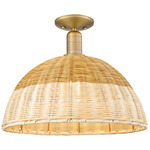 Natural Ballston Dome 716 Semi Flush Ceiling Light - Brushed Brass / Natural Duo Fiber