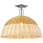 Natural Ballston Dome 716 Semi Flush Ceiling Light - Polished Chrome / Natural Duo Fiber