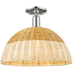Natural Ballston Dome 716 Semi Flush Ceiling Light - Polished Nickel / Natural Duo Fiber