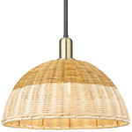 Natural Ballston Dome 716 Stem Pendant - Black / Antique Brass / Natural Duo Fiber