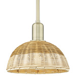 Natural Ballston Dome 716 Stem Pendant - Antique Brass / Natural Duo Fiber