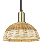 Natural Ballston Dome 716 Stem Pendant - Black / Antique Brass / Natural Duo Fiber