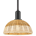 Natural Ballston Dome 716 Stem Pendant - Matte Black / Natural Duo Fiber