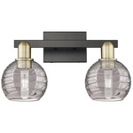 Athens Deco Swirl Bathroom Vanity Light - Black / Antique Brass / Light Smoke