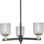 Bridal Veil 716 3-Light Chandelier - Black / Antique Brass / Light Smoke