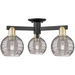 Athens Arcadia Deco Swirl 3-Light Semi Flush - Black / Antique Brass / Light Smoke