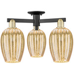 Preston Flute 3 Light Semi Flush Ceiling Light - Black / Antique Brass / Mercury