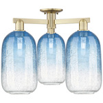 Brookhaven Cloche Triple Semi Flush Ceiling Light - Antique Brass / Brookhaven Sapphire