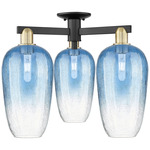 Brookhaven Flute Triple Semi Flush Ceiling Light - Black / Antique Brass / Brookhaven Sapphire