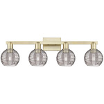 Athens Deco Swirl Bathroom Vanity Light - Antique Brass / Light Smoke