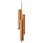 Black Note Triplet Round Stem Pendant - Gold / Natural Cherry