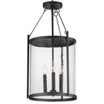 Belfry Tall Convertible Outdoor Pendant - Black / Clear Hammered Glass