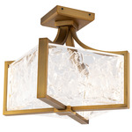 Emblem Semi Flush Ceiling Light - Aged Brass / Crystal