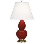 Double Gourd Small Table Lamp - Oxblood / Pearl Dupioni