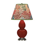 Double Gourd Small Table Lamp - Oxblood / Fall Floral
