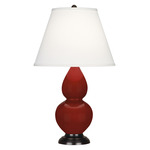 Double Gourd Small Table Lamp - Oxblood / Pearl Dupioni