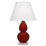Double Gourd Small Table Lamp - Oxblood / Pearl Dupioni