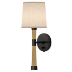 Hatteras Hardwired / Plug-in Wall Sconce - Deep Patina Bronze / Natural Rope / Heather Linen
