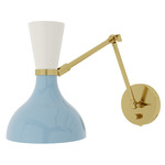 Clare Adjustable Hardwired / Plug-in Wall Light - Modern Brass / Baby Blue / Lily