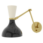 Clare Adjustable Hardwired / Plug-in Wall Light - Modern Brass / Obsidian / Bone