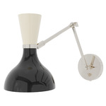 Clare Adjustable Hardwired / Plug-in Wall Light - Polished Nickel / Obsidian / Bone