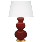 Triple Gourd Table Lamp - Oxblood / Pearl Dupioni