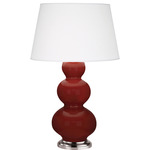 Triple Gourd Table Lamp - Oxblood / Pearl Dupioni