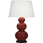 Triple Gourd Table Lamp - Oxblood / Pearl Dupioni
