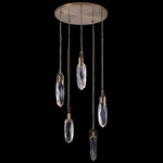 Diamante Multi Drop Pendant - Winter Brass / Crystal