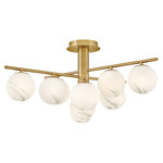 Selene Semi Flush Ceiling Light - Lacquered Brass / White Swirl