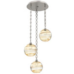 Terra Oval Chain Multi Light Pendant - Beige Silver / Optic Amber