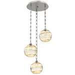 Terra Rectangular Chain Multi Light Pendant - Beige Silver / Optic Amber