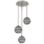 Terra Oval Chain Multi Light Pendant - Beige Silver / Optic Smoke